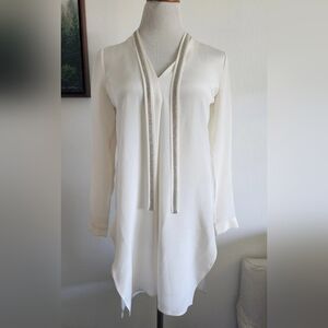 #91 Halson Heritage Women's Tunic Silk Dress Silver Beaded Sash Tie Sz 2